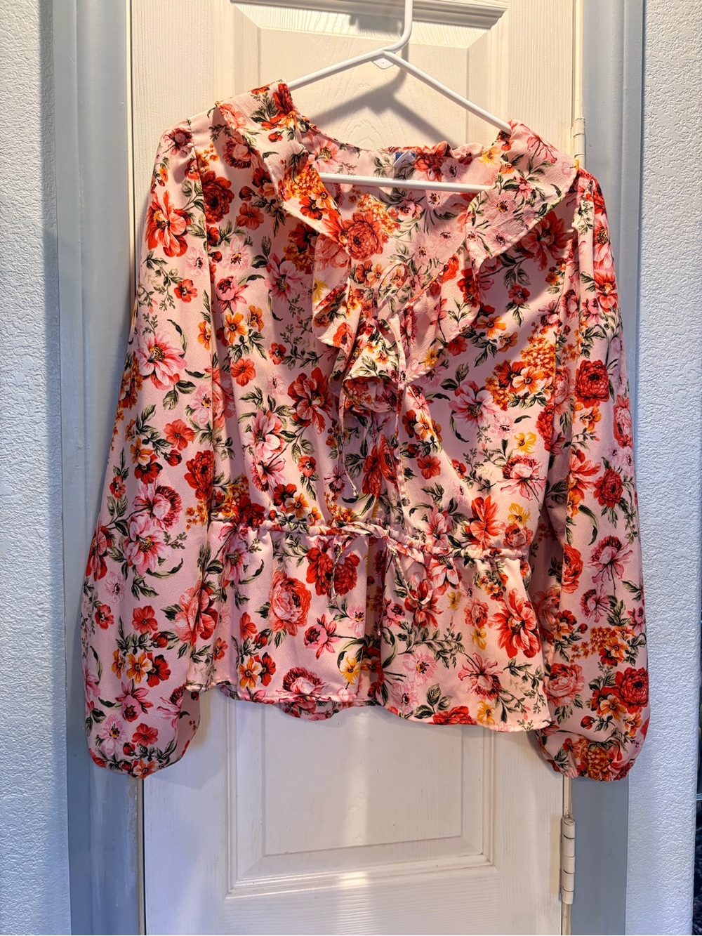 Old Navy Pink Floral Ruffle Peplum Blouse